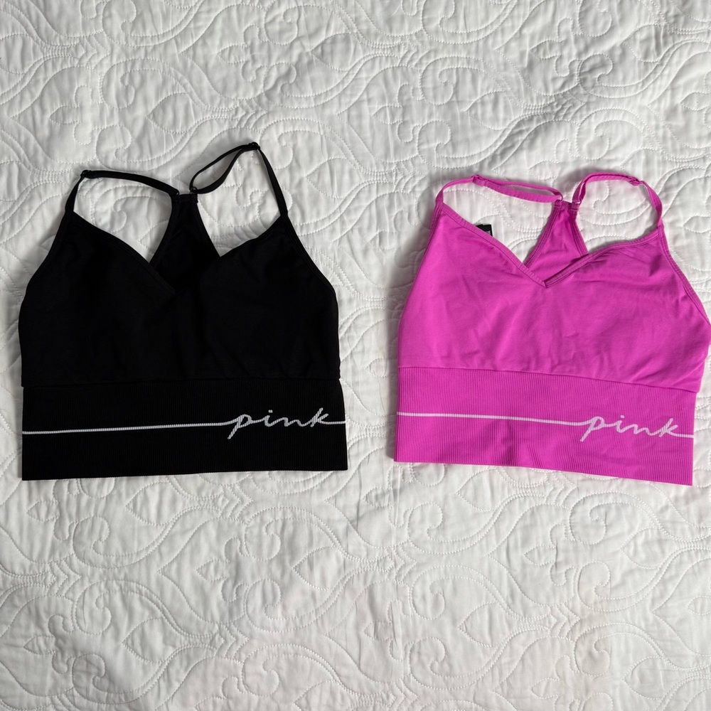 PINK Victoria's Secret Seamless Sports Bra Set of 2 (1) Black & (1) Pink Med EUC